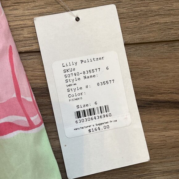 Women's Lilly Pulitzer Sabrina Dress SZ 6 Strapless Green Pink Floral VTG NOS - Picture 6 of 12